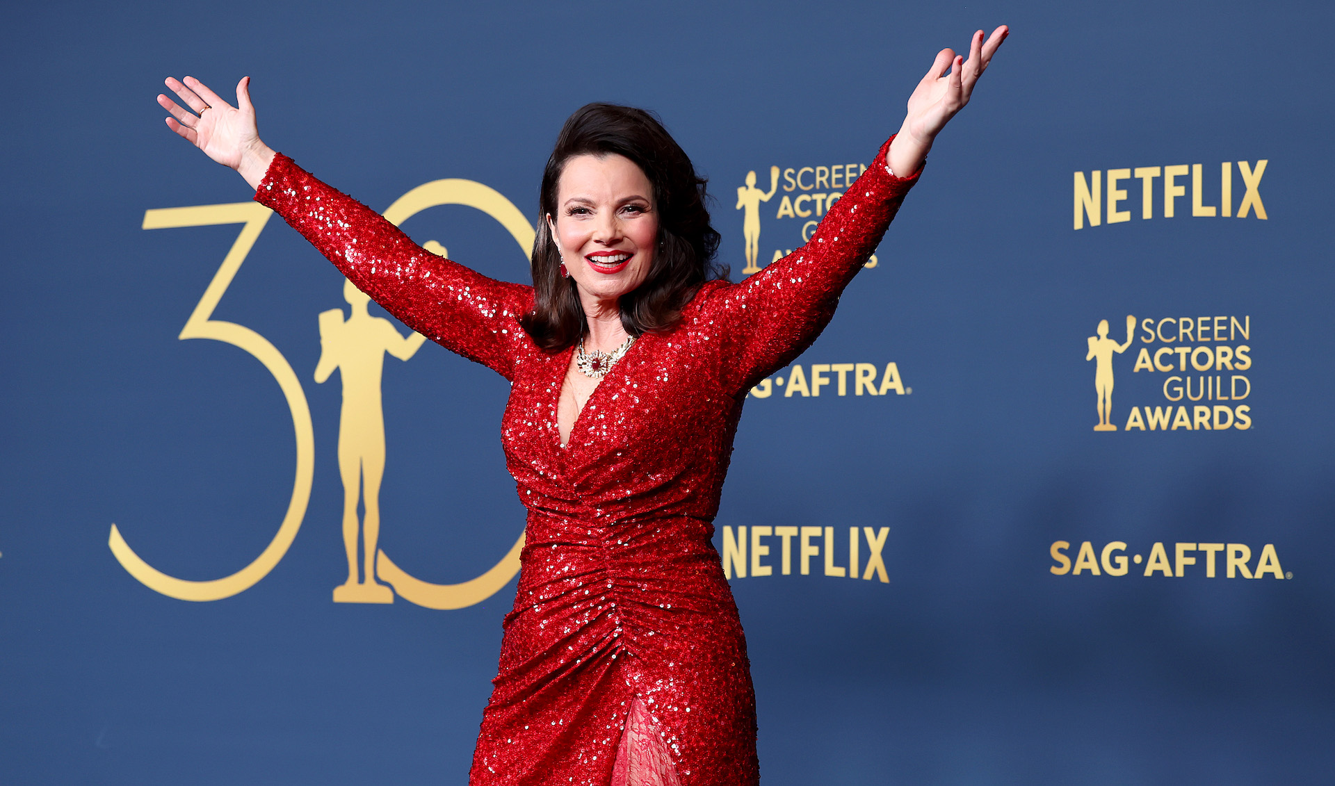 LOS ANGELES, CALIFORNIE - 24 FÉVRIER : Fran Drescher, présidente de SAG-AFTRA, pose dans la salle de presse lors de la 30e édition annuelle des Screen Actors Guild Awards au Shrine Auditorium et Expo Hall le 24 février 2024 à Los Angeles, Californie.  (Photo par Amy Sussman/WireImage)