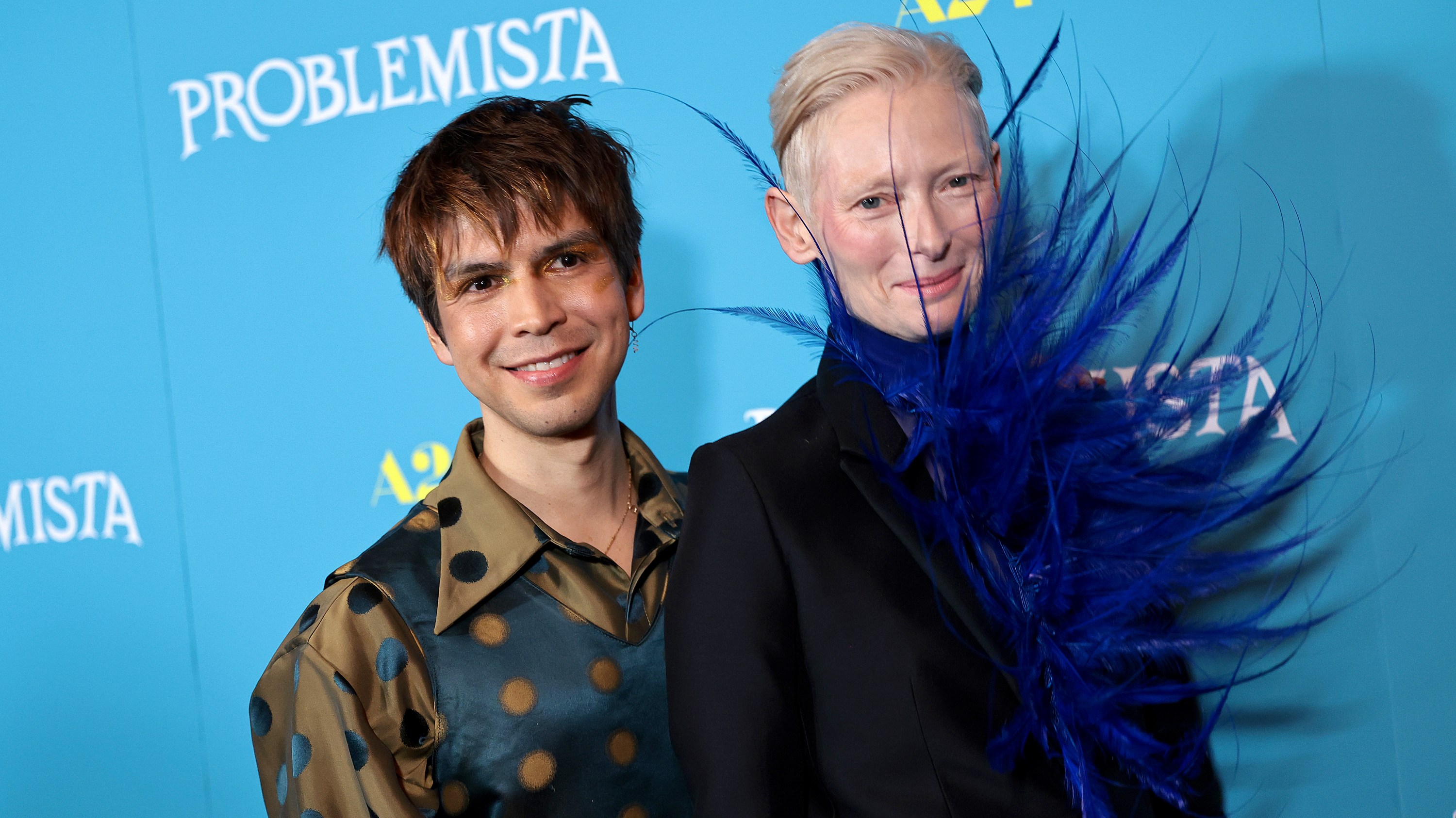 NEW YORK, NEW YORK - 27 FÉVRIER : (L-R) Julio Torres et Tilda Swinton assistent "Problématiser" Projection new-yorkaise au Village East Cinemas le 27 février 2024 à New York.  (Photo de Dimitrios Kambouris/Getty Images)