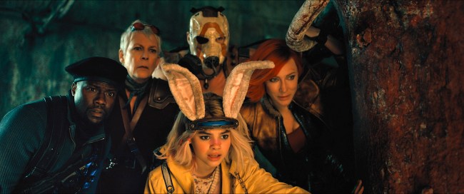 Kevin Hart dans le rôle de Roland, Jamie Lee Curtis dans le rôle de Tannis, Ariana Greenblatt dans le rôle de Tiny Tina, Florian Munteanu dans le rôle de Krieg et Cate Blanchett dans le rôle de Lilith dans Borderlands. Crédit photo : avec l'aimable autorisation de Lionsgate